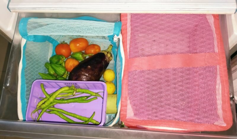 Plastic Mesh Net Vegetable Fruit Basket With LID and Zipper Photo Of Fridge / Refrigerator 1